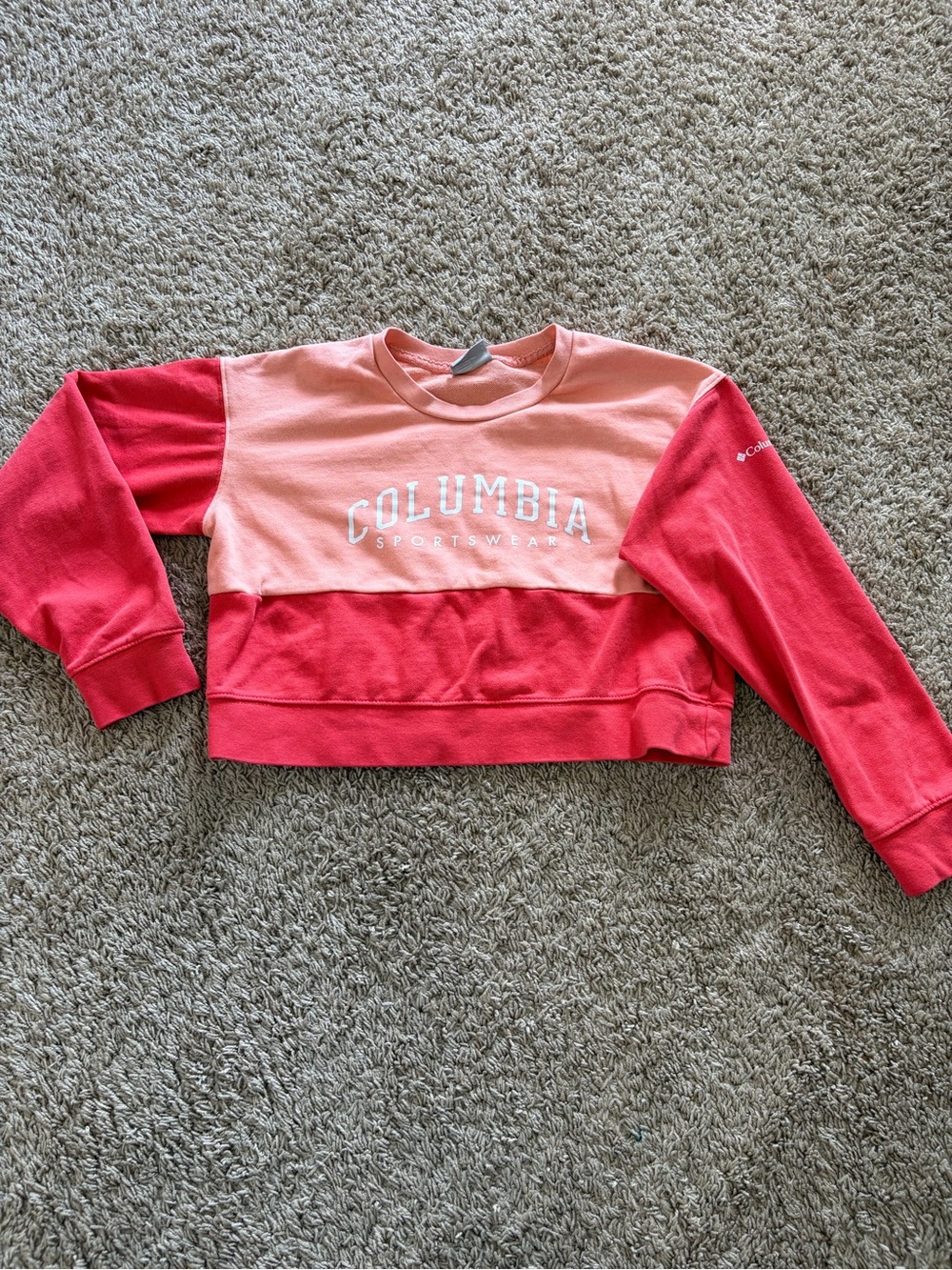 Columbia Pink and Coral Colorblock Cropped Sweatshirt